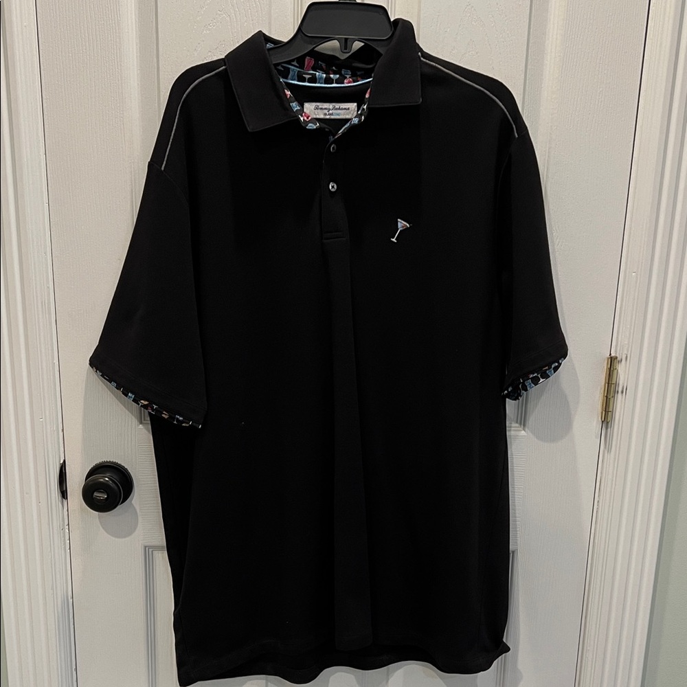 Tommy Bahama Black Polo Shirt with Patterned Trim worn once!